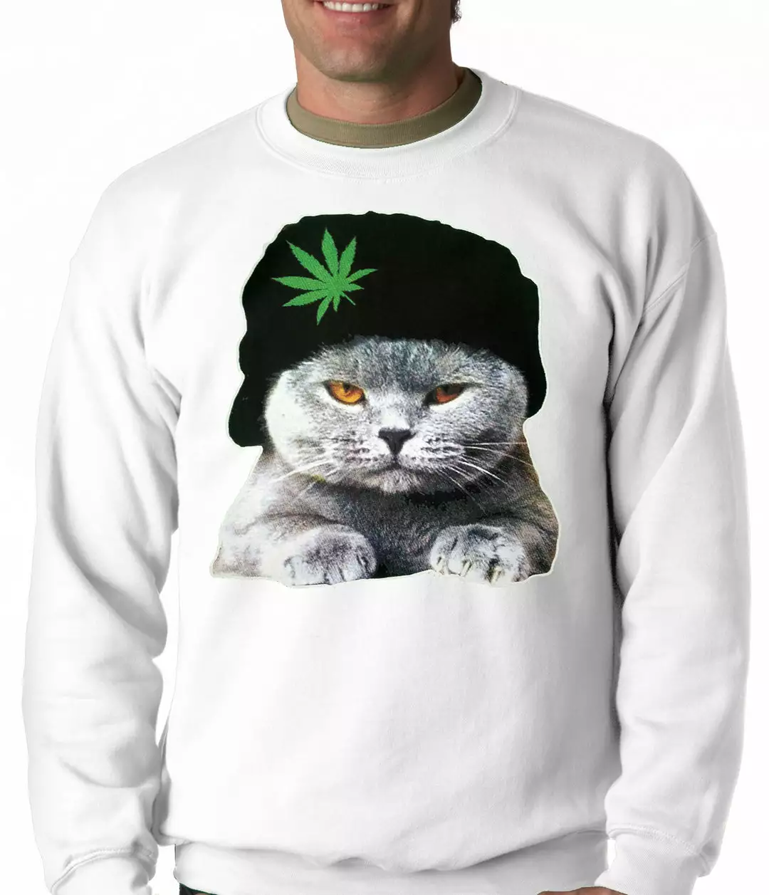 Bewild Cat Wearing Pot Leaf Hat Adult Crewneck 12 Bewild Cat Wearing Pot Leaf Hat Adult Crewneck