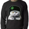 Bewild Cat Wearing Pot Leaf Hat Adult Crewneck 2 Bewild Cat Wearing Pot Leaf Hat Adult Crewneck