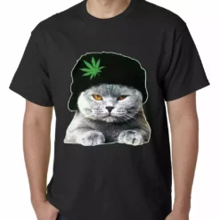 Bewild Cat Wearing Pot Leaf Hat Mens T-shirt