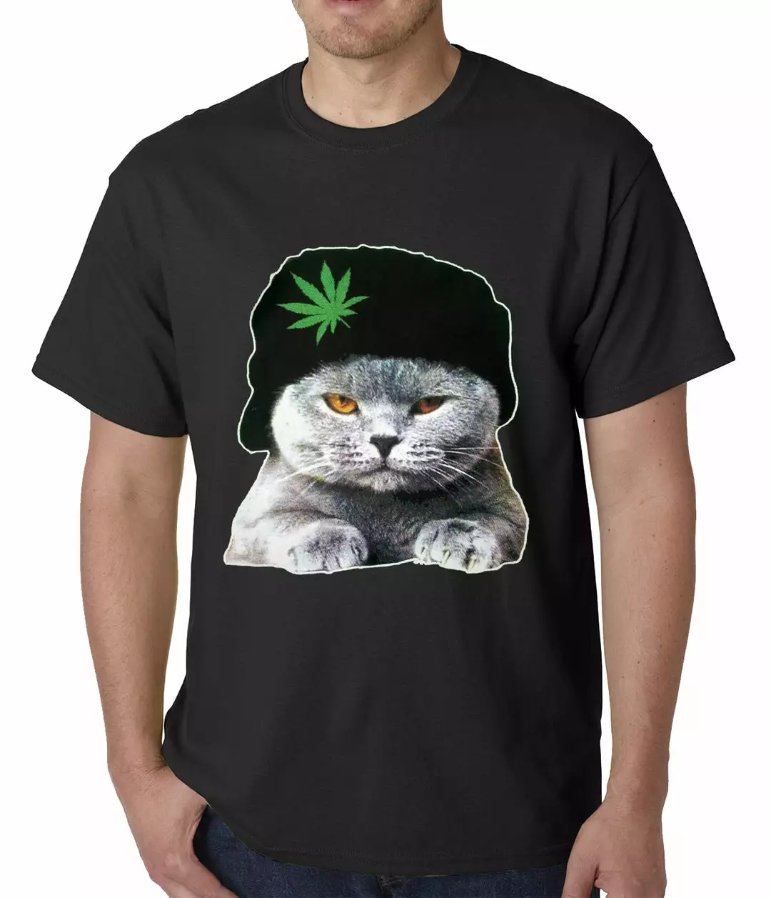 Bewild Cat Wearing Pot Leaf Hat Mens T-shirt 3 Bewild Cat Wearing Pot Leaf Hat Mens T-shirt