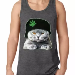 Bewild Cat Wearing Pot Leaf Hat Tank Top Cool Funny & Offensive