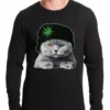 Bewild Cool Funny & Offensive Cat Wearing Pot Leaf Hat Thermal Shirt