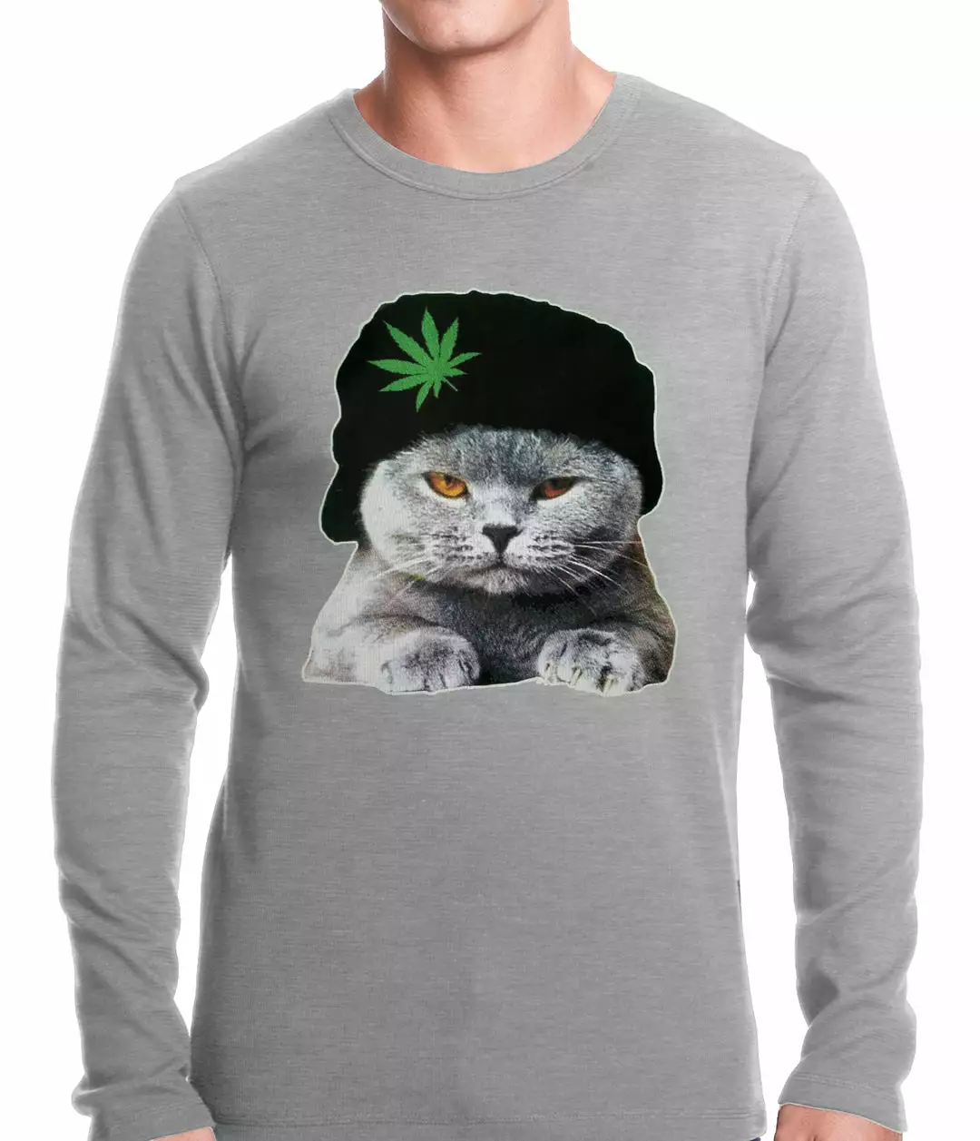 Bewild Cool Funny & Offensive Cat Wearing Pot Leaf Hat Thermal Shirt 4 Bewild Cool Funny & Offensive Cat Wearing Pot Leaf Hat Thermal Shirt