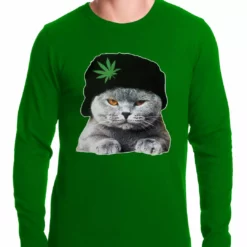 Bewild Cool Funny & Offensive Cat Wearing Pot Leaf Hat Thermal Shirt 9 Bewild Cool Funny & Offensive Cat Wearing Pot Leaf Hat Thermal Shirt