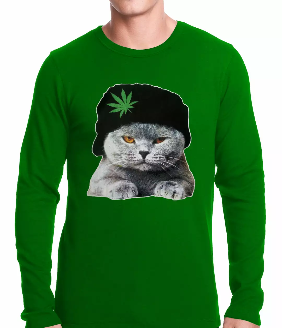 Bewild Cool Funny & Offensive Cat Wearing Pot Leaf Hat Thermal Shirt 5 Bewild Cool Funny & Offensive Cat Wearing Pot Leaf Hat Thermal Shirt