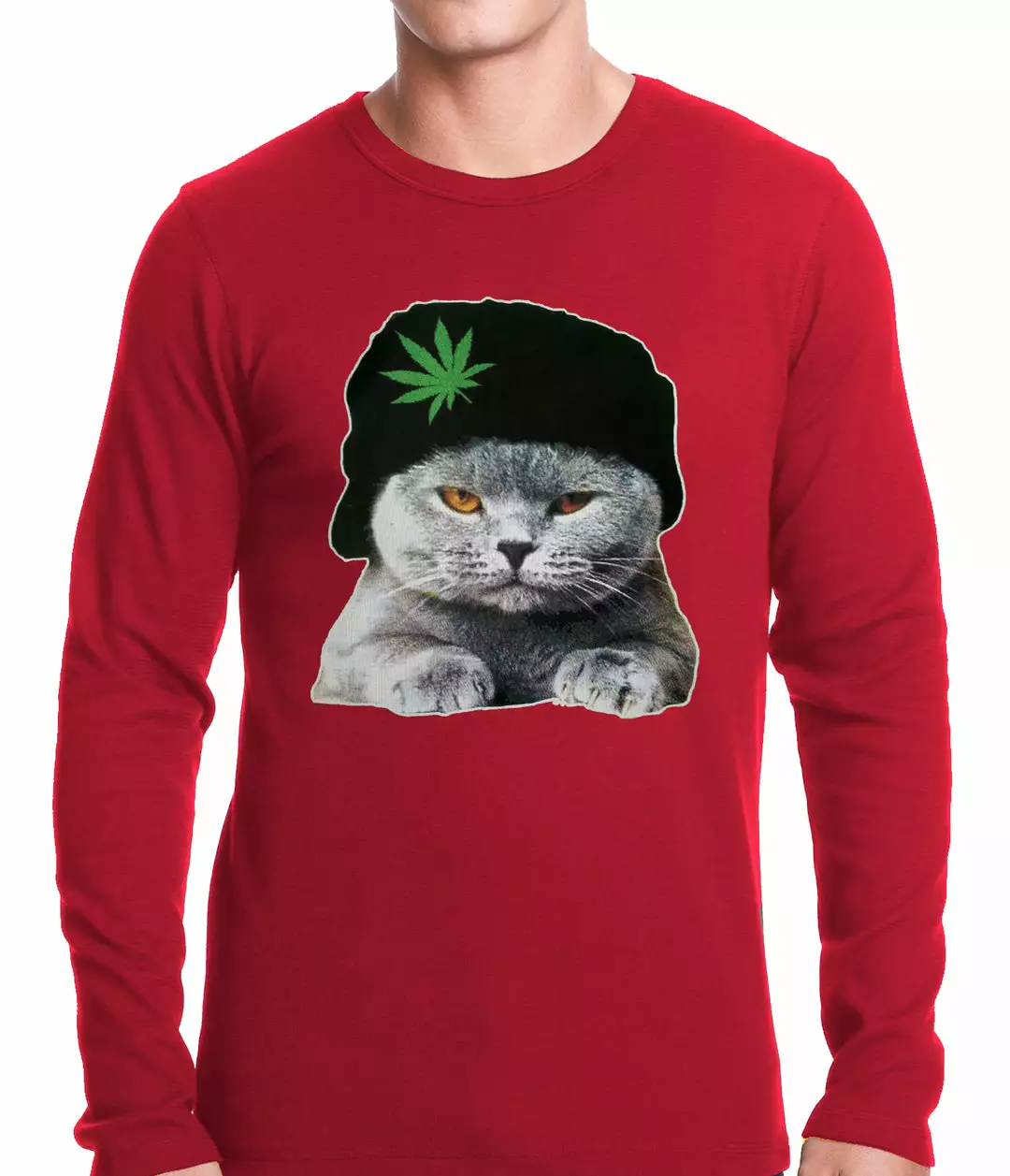 Bewild Cool Funny & Offensive Cat Wearing Pot Leaf Hat Thermal Shirt 6 Bewild Cool Funny & Offensive Cat Wearing Pot Leaf Hat Thermal Shirt