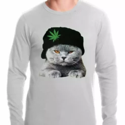 Bewild Cool Funny & Offensive Cat Wearing Pot Leaf Hat Thermal Shirt 11 Bewild Cool Funny & Offensive Cat Wearing Pot Leaf Hat Thermal Shirt