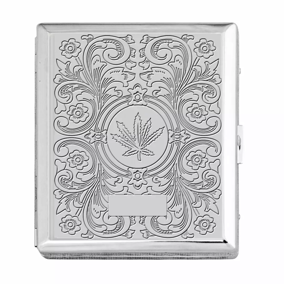 Bewild Chrome Cigarette Case With Pot Leaf Pattern For Regular Size Cigarettes 5 Bewild Chrome Cigarette Case With Pot Leaf Pattern For Regular Size Cigarettes