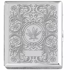 Bewild Chrome Cigarette Case With Pot Leaf Pattern For Regular Size Cigarettes 12 Bewild Chrome Cigarette Case With Pot Leaf Pattern For Regular Size Cigarettes