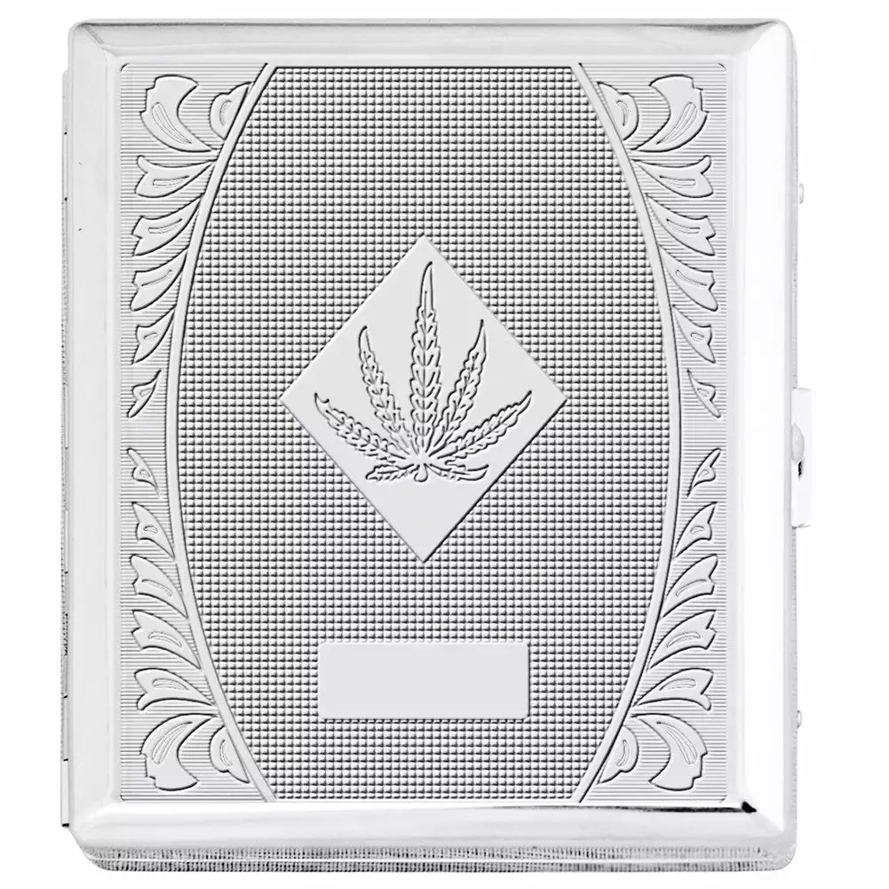 Bewild Chrome Cigarette Case With Pot Leaf Pattern For Regular Size Cigarettes 7 Bewild Chrome Cigarette Case With Pot Leaf Pattern For Regular Size Cigarettes