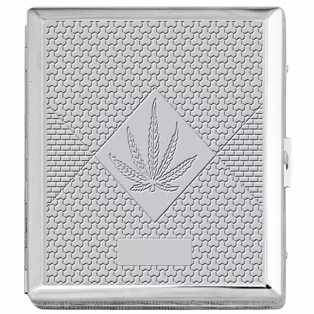 Bewild Chrome Cigarette Case With Pot Leaf Pattern For Regular Size Cigarettes 8 Bewild Chrome Cigarette Case With Pot Leaf Pattern For Regular Size Cigarettes