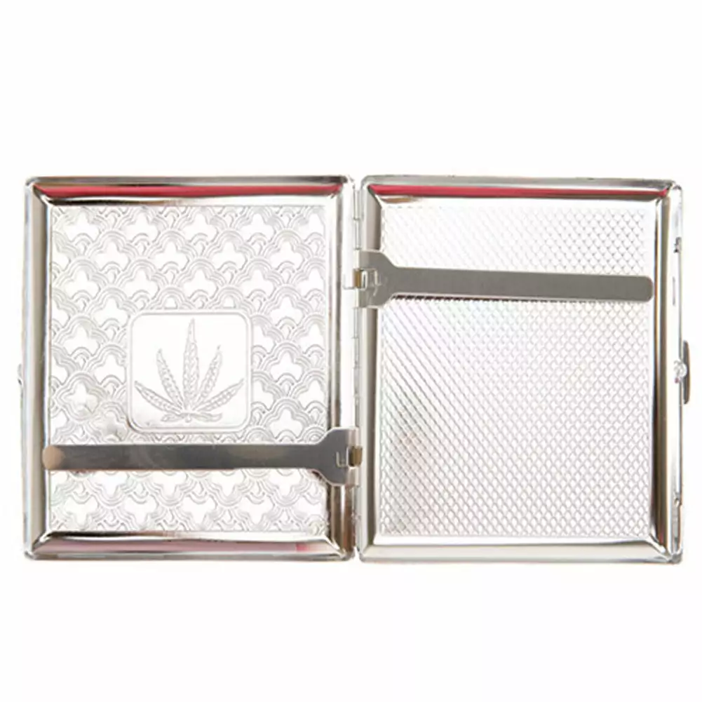 Bewild Chrome Cigarette Case With Pot Leaf Pattern For Regular Size Cigarettes 9 Bewild Chrome Cigarette Case With Pot Leaf Pattern For Regular Size Cigarettes
