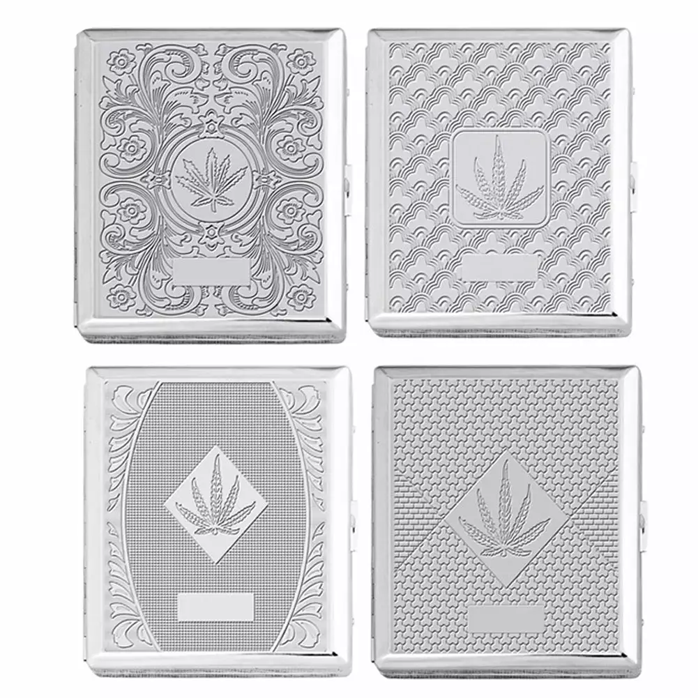 Bewild Chrome Cigarette Case With Pot Leaf Pattern For Regular Size Cigarettes 3 Bewild Chrome Cigarette Case With Pot Leaf Pattern For Regular Size Cigarettes