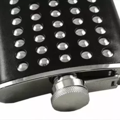 Bewild Chrome Studded Leather Wrap Hip Flask