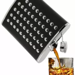 Bewild Chrome Studded Leather Wrap Hip Flask