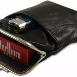 Bewild Classic Leather Cigarette Purse With Lighter Holder (Black) (For Regulars And 100's)