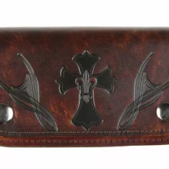 Bewild Wallets & Chains Cross With Fleur De Lis 6" Genuine Antique Brown Leather Chain Wallet