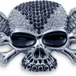 Bewild Belt Buckles Designer Winged Rhinestone Skull Buckle With FREE Belt