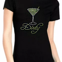 Bewild Cool Funny & Offensive Dirty Martini Rhinestone Girls T-Shirt