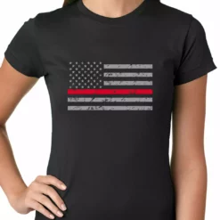 Bewild Firefighter Thin Red Line American Flag - Support Firefighter Department Horizontal Ladies T-shirt Cool Funny & Offensive