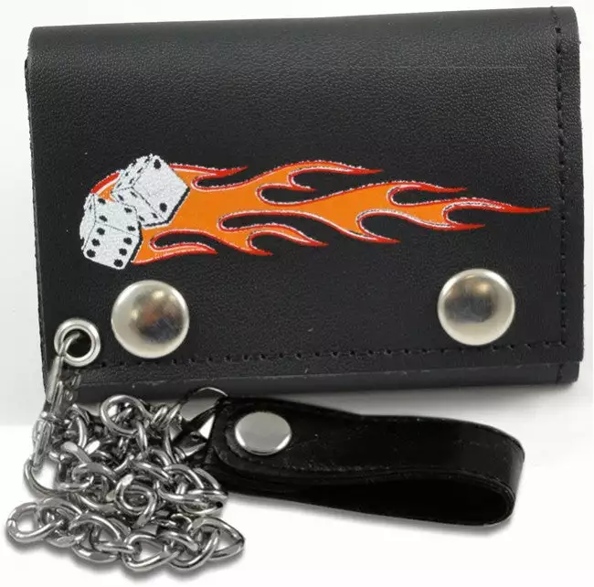 Bewild Flaming Dice Genuine Leather Chain Wallet Wallets & Chains 3 Bewild Flaming Dice Genuine Leather Chain Wallet Wallets & Chains
