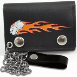 Bewild Flaming Dice Genuine Leather Chain Wallet Wallets & Chains