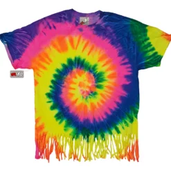 Bewild Fluorescent Mutli Rainbow Tie Dye Fringe Ladies T-shirt Tie Dye Tops