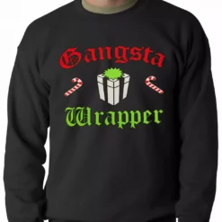 Bewild Gangsta Wrap Funny Christmas Adult Crewneck Holiday Prints