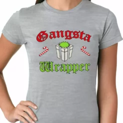 Bewild Gangsta Wrap Funny Christmas Ladies T-shirt Holiday Prints