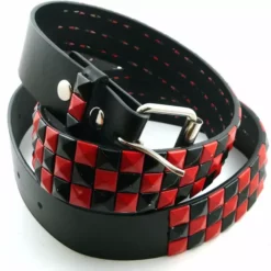 Bewild Genuine Leather Belt With Red & Black Pyramid Studs Belts