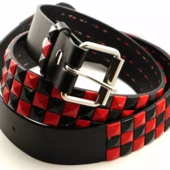 Bewild Genuine Leather Belt With Red & Black Pyramid Studs Belts
