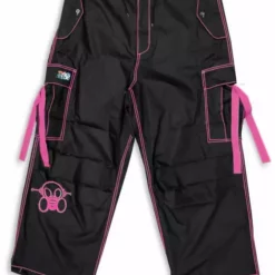 Bewild Ghast Contrast Stitch Cargo Dance Pants (Black / Pink)