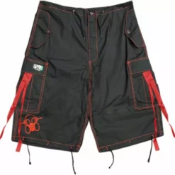 Bewild Ghast Contrast Stitch Cargo Shorts (Black/Red)