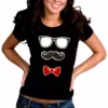 Bewild Glasses, Mustache, And Bow Tie Girl's T-Shirt Cool Funny & Offensive