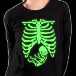 Bewild Halloween Prints Glowing Pregnant Skeleton Crewneck Sweatshirt