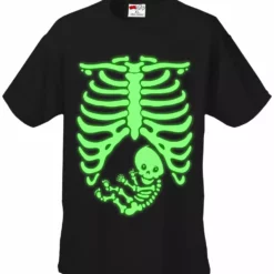 Bewild Halloween Prints Halloween Tshirt - Glowing Pregnant Skeleton Unisex T-Shirt