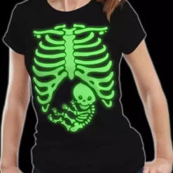 Bewild Halloween Prints Halloween Tshirt - Glowing Pregnant Skeleton Unisex T-Shirt