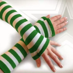 Bewild Green Striped Pair Of Arm Warmers