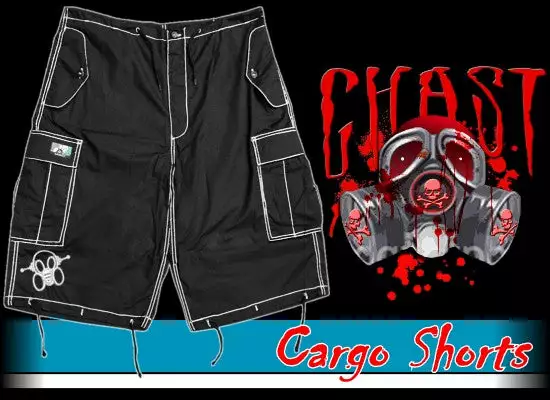 Bewild Ghast Contrast Stitch Cargo Shorts (5XS) (Black/White) 12 Bewild Ghast Contrast Stitch Cargo Shorts (5XS) (Black/White)