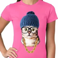 Bewild Hipster Kitten Ladies T-shirt