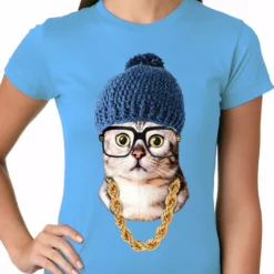 Bewild Hipster Kitten Ladies T-shirt