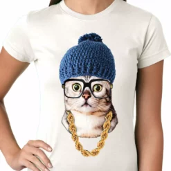 Bewild Hipster Kitten Ladies T-shirt
