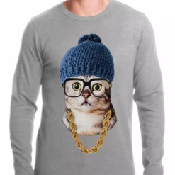 Bewild Hipster Kitten Thermal Shirt Cool Funny & Offensive