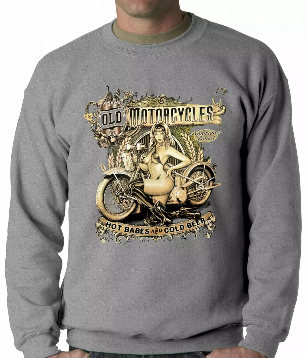 Bewild Hot Babes And Cold Beer Biker Adult Crewneck 6 Bewild Hot Babes And Cold Beer Biker Adult Crewneck