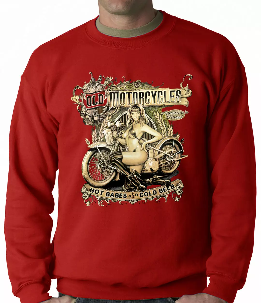 Bewild Hot Babes And Cold Beer Biker Adult Crewneck 9 Bewild Hot Babes And Cold Beer Biker Adult Crewneck