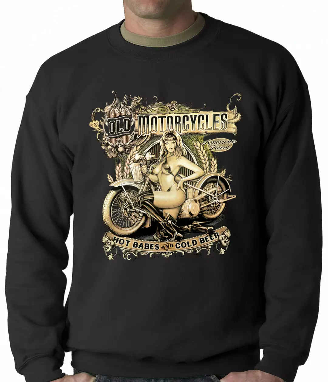 Bewild Hot Babes And Cold Beer Biker Adult Crewneck 4 Bewild Hot Babes And Cold Beer Biker Adult Crewneck
