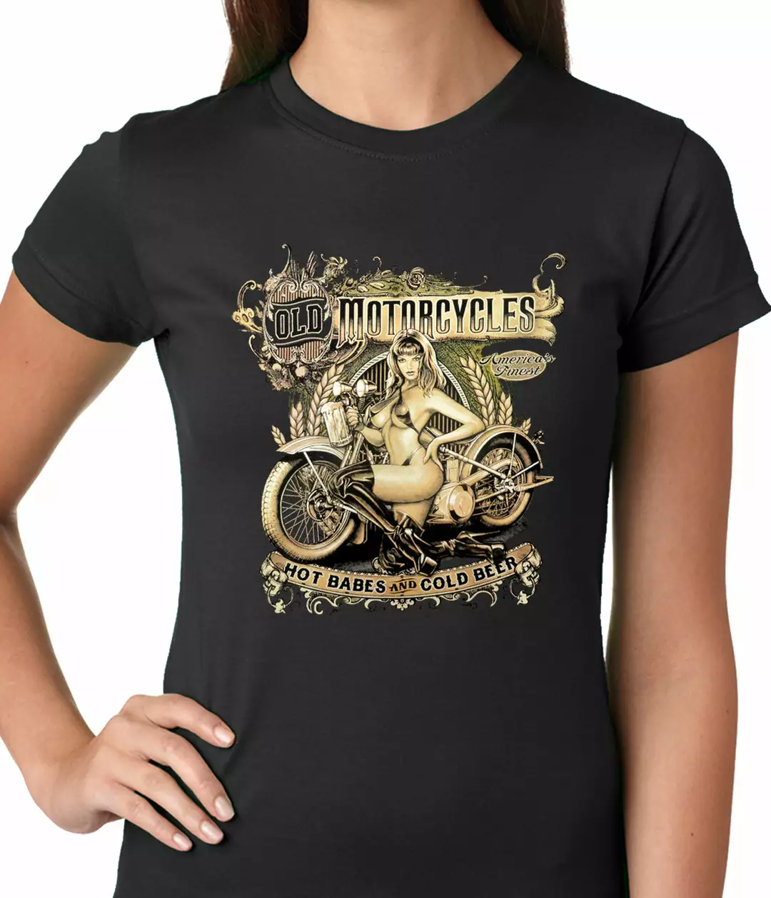 Bewild Biker Style Hot Babes And Cold Beer Biker Ladies T-shirt 3 Bewild Biker Style Hot Babes And Cold Beer Biker Ladies T-shirt