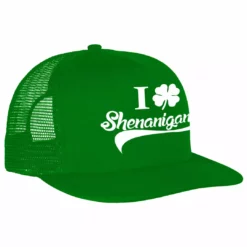 Bewild I Clover Shenanigans Funny St Patricks Day Trucker Hat (Kelly Green) Headwear