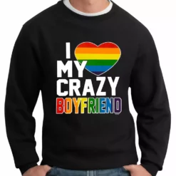 Bewild I Heart My Crazy Boyfriend Rainbow Pride Crew Neck Sweatshirt
