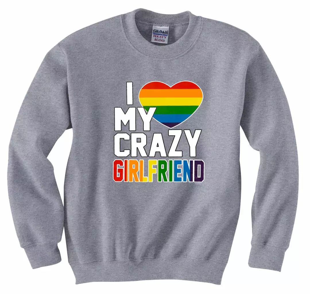 Bewild Women's T-Shirts I Heart My Crazy Girlfriend Rainbow Pride Crew Neck Sweatshirt 7 Bewild Women's T-Shirts I Heart My Crazy Girlfriend Rainbow Pride Crew Neck Sweatshirt
